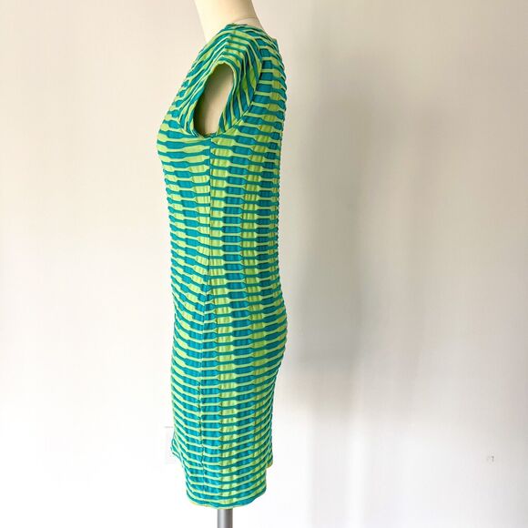 Y2K Catherine Malandrino size S Striped Knit Dress Green Blue BodyCon Textured - Picture 7 of 11